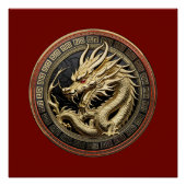 Gold Sacred Eastern Dragon Medallion ポスター (正面)