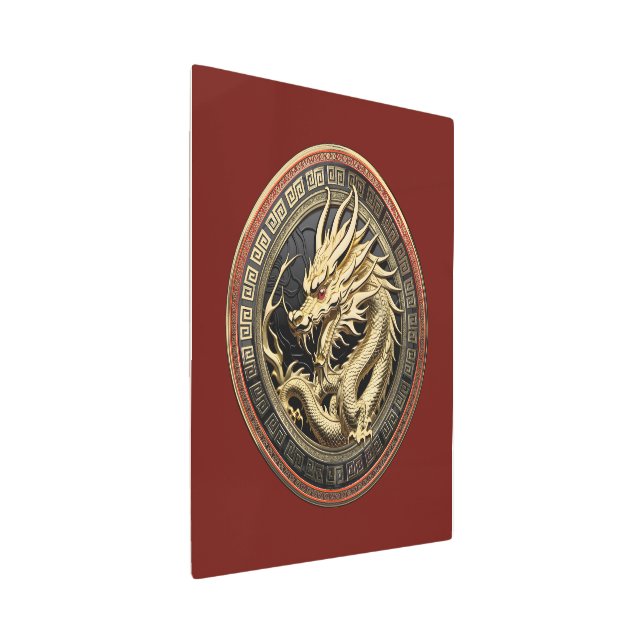 Gold Sacred Eastern Dragon Medallion メタルプリント (3/4)