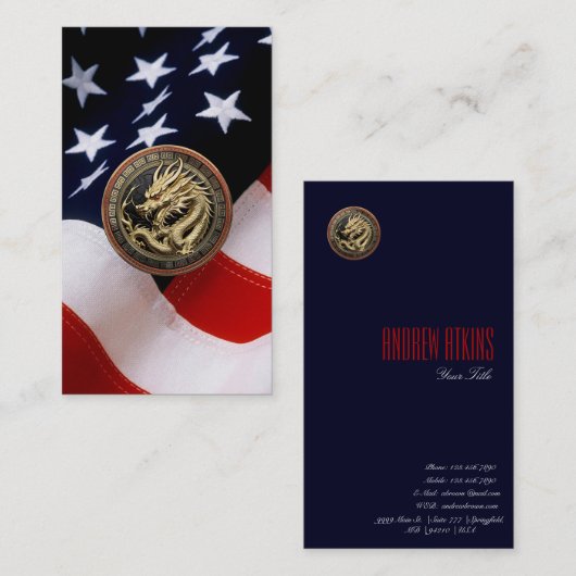 Gold Sacred Eastern Dragon Medallion on Red Velvet 名刺 (正面/裏面)