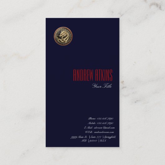 Gold Sacred Eastern Dragon Medallion on Red Velvet 名刺 (裏面)