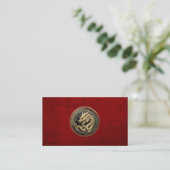 Gold Sacred Eastern Dragon Medallion on Red Velvet 名刺 (スタンド正面)