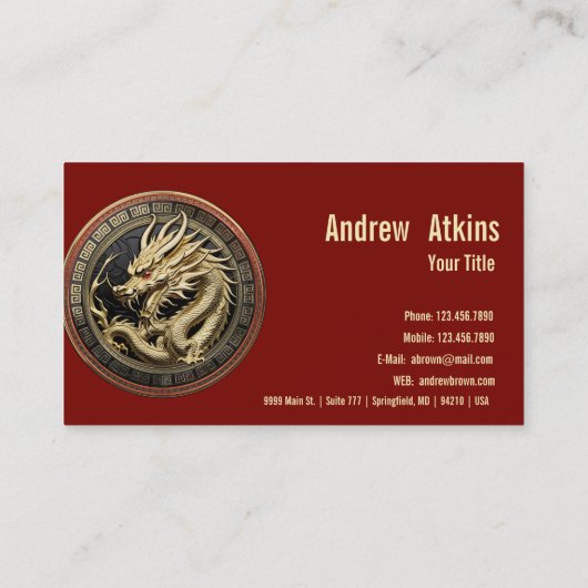 Gold Sacred Eastern Dragon Medallion on Red Velvet 名刺 (裏面)