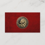 Gold Sacred Eastern Dragon Medallion on Red Velvet 名刺 (正面)
