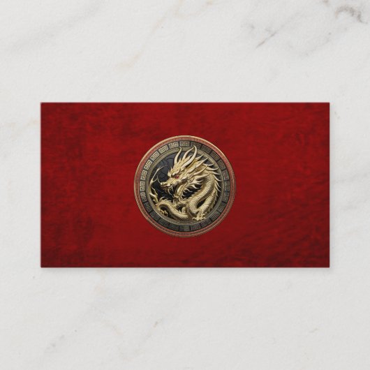Gold Sacred Eastern Dragon Medallion on Red Velvet 名刺 (正面)