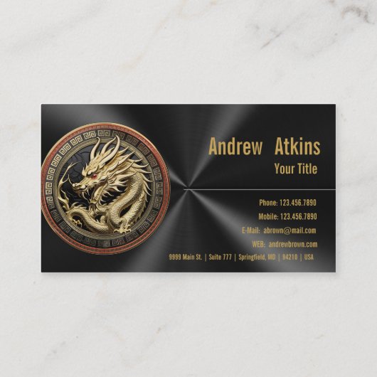 Gold Sacred Eastern Dragon Medallion on Red Velvet 名刺 (裏面)