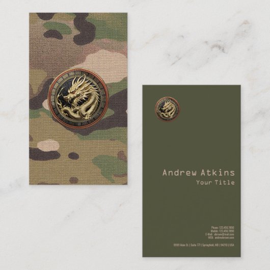 Gold Sacred Eastern Dragon Medallion on Red Velvet 名刺 (正面/裏面)