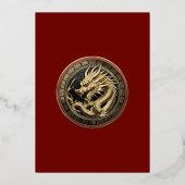 Gold Sacred Eastern Dragon Medallion on Red Velvet 箔招待状 (正面)
