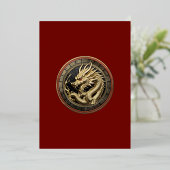 Gold Sacred Eastern Dragon Medallion on Red Velvet 箔招待状 (立ち正面)