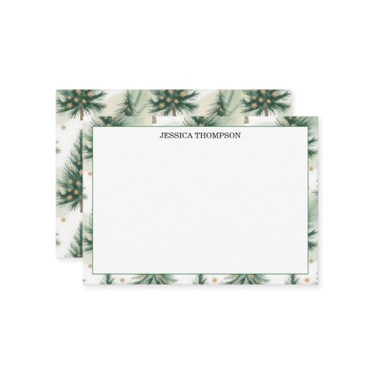 Gold Sage Pine Trees Winter Custom ノートカード (正面/裏面インサイチュ)