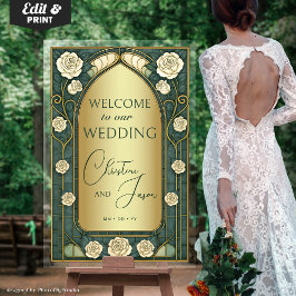 Gold Sage Stained Glass Floral Wedding Welcome  アクリルサイン