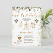 Gold Santa Baby Shower Clothes Christmas Floral 招待状 (スタンド正面)