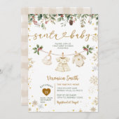 Gold Santa Baby Shower Clothes Christmas Floral 招待状 (正面/裏面)