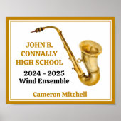 Gold Saxophone Player Personalized Band ポスター (正面)