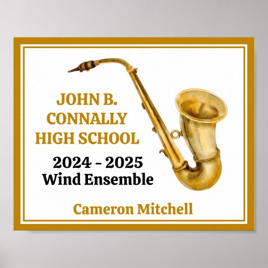 Gold Saxophone Player Personalized Band ポスター (正面)