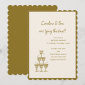 Gold Scallop Champagne Tower Doodle Wedding Shower 招待状 (正面/裏面)