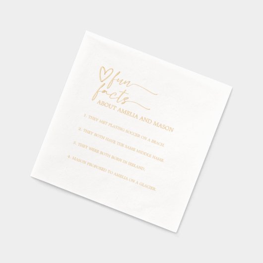 Gold Script Calligraphy Fun Facts Wedding 箔ナプキン (左)