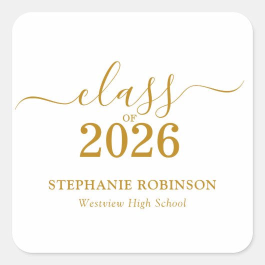 Gold Script Class of 2026 Graduation Party スクエアシール (正面)