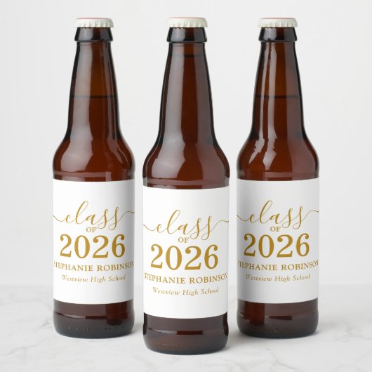 Gold Script Class of 2026 Graduation Party ビールラベル (ボトル)