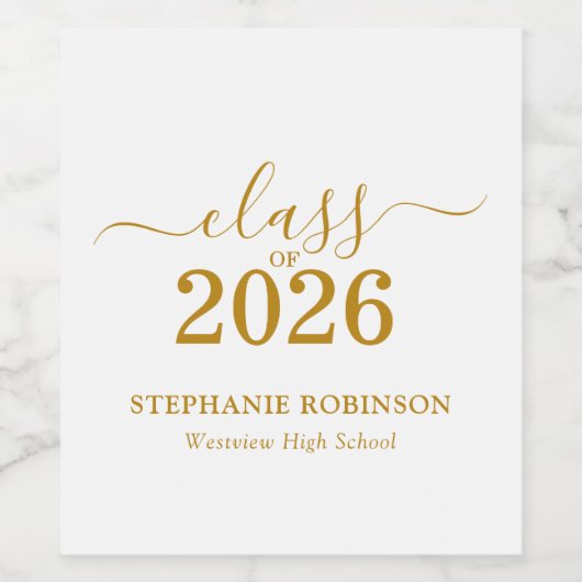 Gold Script Class of 2026 Graduation Party ワインラベル (シングルラベル)