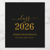 Gold Script Class of 2026 On Black Grad Party ワインラベル (シングルラベル)