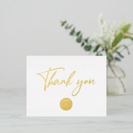 Gold Script Custom Business logo text Thank You  箔シーズンポストカード