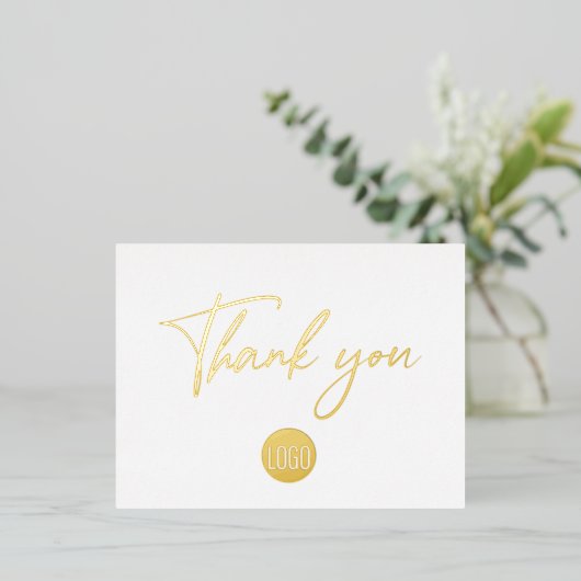 Gold Script Custom Business logo text Thank You 箔シーズンポストカード (立ち正面)