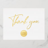 Gold Script Custom Business logo text Thank You 箔シーズンポストカード (正面)