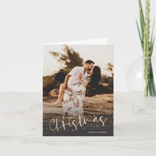 Gold Script Merry Christmas Photo シーズンカード (正面)