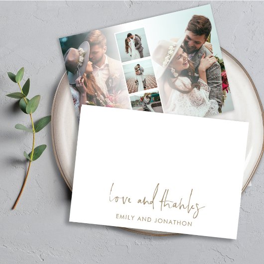 Gold Script Name 5 Photos Wedding Love Thanks ノートカード