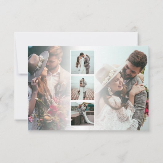 Gold Script Name 5 Photos Wedding Love Thanks ノートカード (裏面)