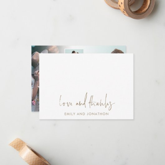 Gold Script Name 5 Photos Wedding Love Thanks ノートカード (正面/裏面インサイチュ)