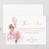 Gold Script Pink Dress Girl Birthday Thank You ノートカード (正面/裏面)