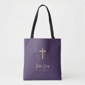 Gold Script Purple Personalized Bible Study トートバッグ (正面)