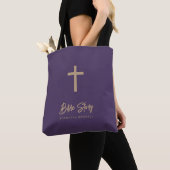 Gold Script Purple Personalized Bible Study トートバッグ (クローズアップ)