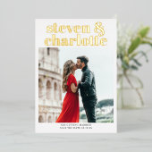 Gold script save the date wedding photo 箔招待状 (立ち正面)