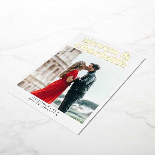 Gold script save the date wedding photo 箔招待状 (回転した状態)