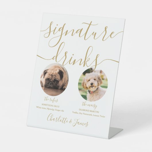Gold Script Wedding Pet Dog Signature Drinks 台座サイン (正面)