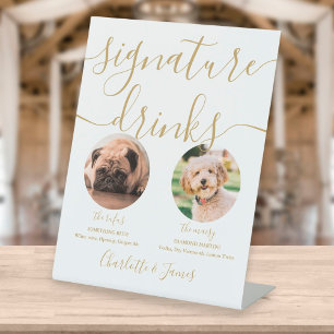 Gold Script Wedding Pet Dog Signature Drinks 台座サイン