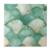 Gold Sea Shell Wave Pattern in Aqua Teal タイル (正面)