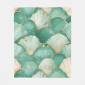 Gold Sea Shell Wave Pattern in Aqua Teal フリースブランケット (正面)