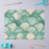 Gold Sea Shell Wave Pattern in Aqua Teal 薄葉紙 (クラフト)
