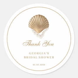 Gold Seashell Coastal Bridal Shower Thank You ラウンドシール