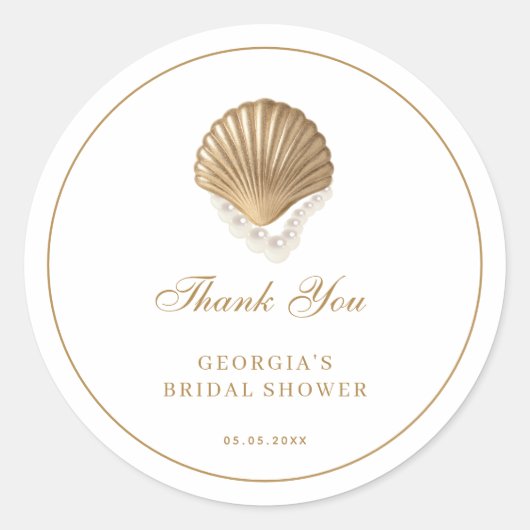 Gold Seashell Coastal Bridal Shower Thank You ラウンドシール (正面)