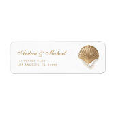 Gold Seashell Coastal Wedding Address Label ラベル (正面)