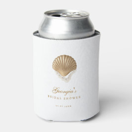 Gold Seashell Custom Coastal Bridal Shower Favor 缶クーラー