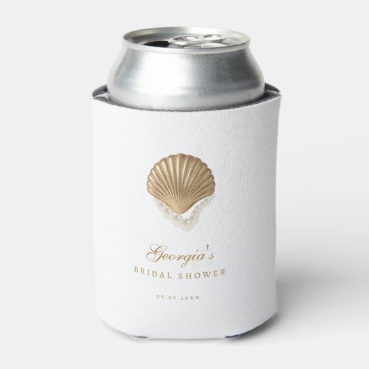 Gold Seashell Custom Coastal Bridal Shower Favor 缶クーラー (缶正面)