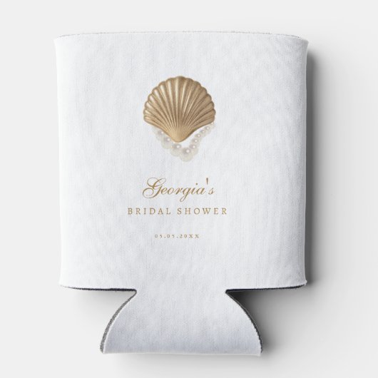 Gold Seashell Custom Coastal Bridal Shower Favor 缶クーラー (裏面)