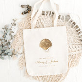 Gold Seashell Custom Coastal Wedding Favor トートバッグ