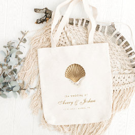 Gold Seashell Custom Coastal Wedding Favor トートバッグ