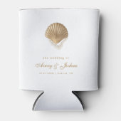 Gold Seashell Custom Coastal Wedding Favor 缶クーラー (正面)